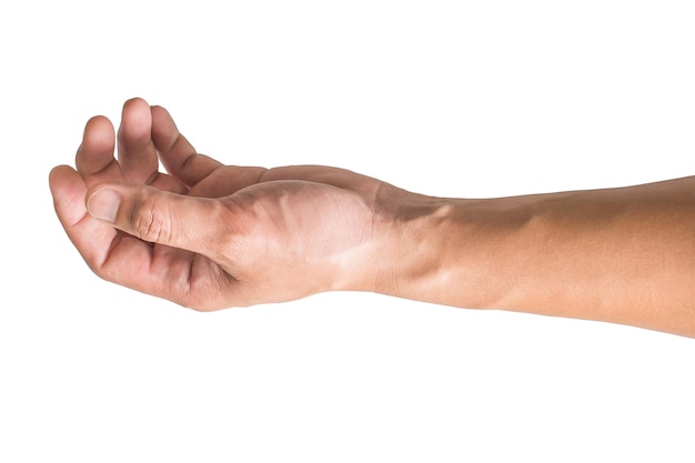 Foto varios gestos y el signo de la mano del hombre aislado sobre fondo blanco con trazado de recorte.