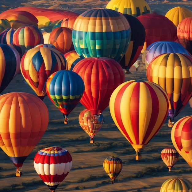 Varios globos aerostáticos vibrantes surcando el cielo