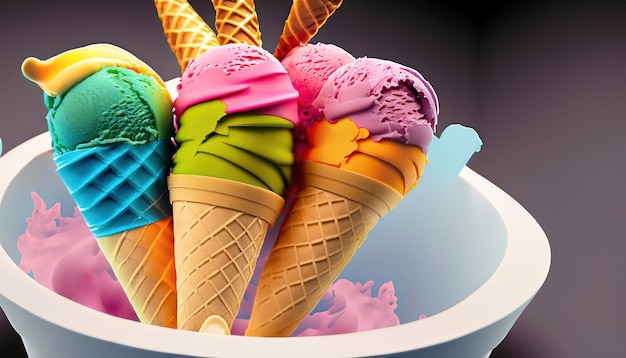 Varios helados de colores