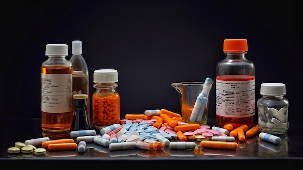 Varios medicamentos farmacéuticos en comprimidos, pastillas y cápsulas