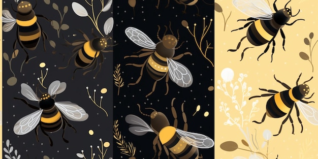 varios patrones de abejas y plantas