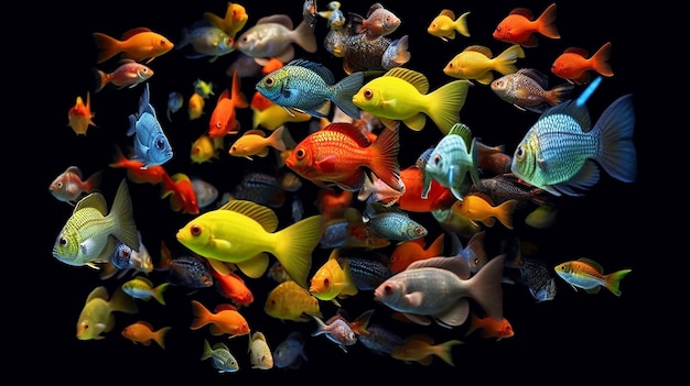 Foto varios peces en el acuario