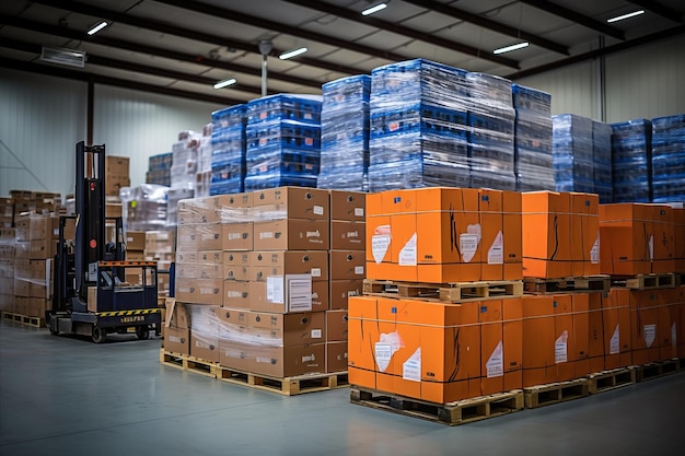Vários produtos armazenados nas prateleiras dos hipermercados de móveis Foco na logística e no armazenamento