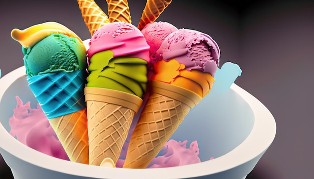 Vários sorvetes coloridos