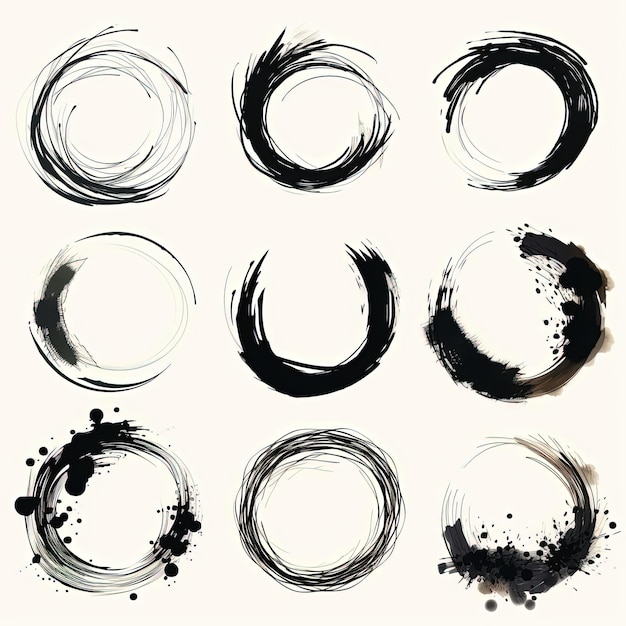 Foto varios tipos de arte de pincel de tinta de círculo en el estilo del minimalismo zen