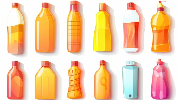 Varios tipos de botellas de plástico para diferentes propósitos Ideales para conceptos de embalaje y reciclaje