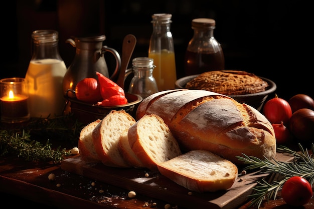 vários tipos de pão prontos para servir fotografia publicitária profissional de alimentos