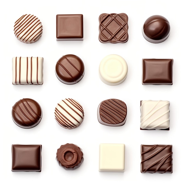 Vários tipos de pedaços de doces de chocolate