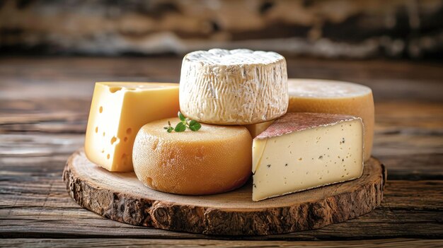 Foto vários tipos de queijo na mesa