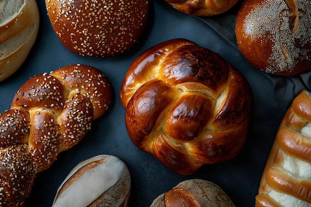 Foto vários tipos diferentes de pães recém-surgidos