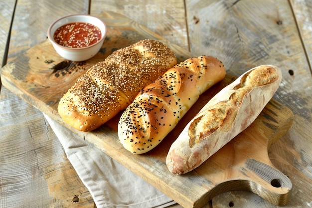 Varios tipos de pan de harina de trigo disfrutan de un buffet de pan