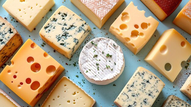 varios tipos de queso sobre un fondo de hormigón claro
