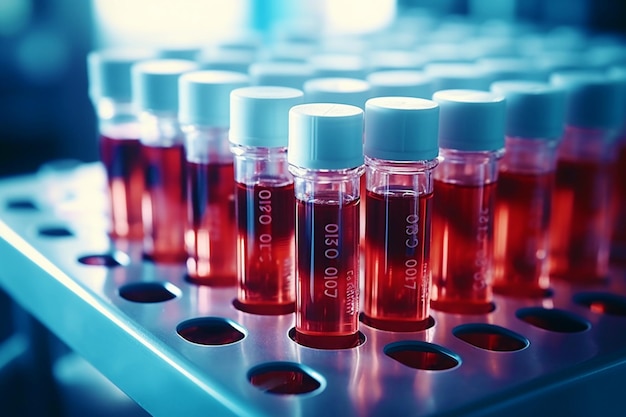 Vários tubos de ensaio com exames de sangue Laboratório médico ou científico