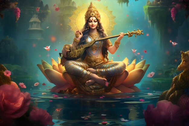 Foto vasant panchami deusa saraswati