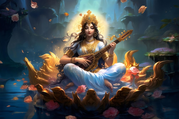 Foto vasant panchami deusa saraswati