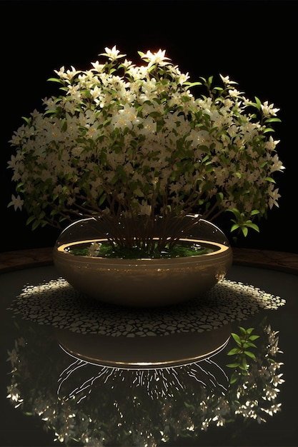 Vase gefüllt mit weißen Blumen, die auf einem generativen ai-Tisch sitzen