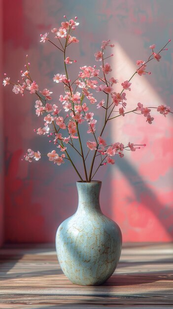 Vase mit Blumen auf Holzboden