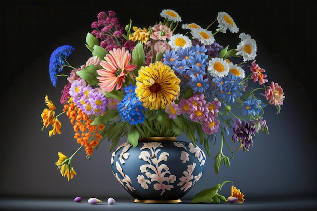 Vase mit bunten und abwechslungsreichen Blumen Creative AI