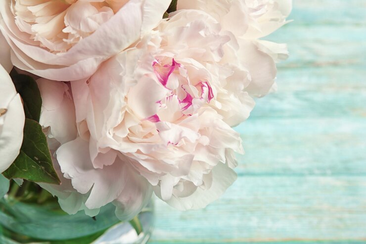 Foto vase mit einem blumenstrauß schöner pfingstblumen in nahaufnahme