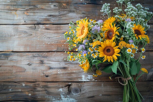 Vase mit gelben und lila Blumen