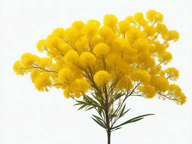 Foto vase mit gelber mimose auf weißem hintergrund