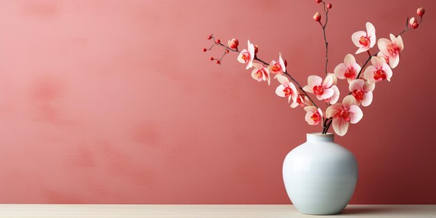 Vase mit Orchideen auf der Wand Kopierraum-Mockup