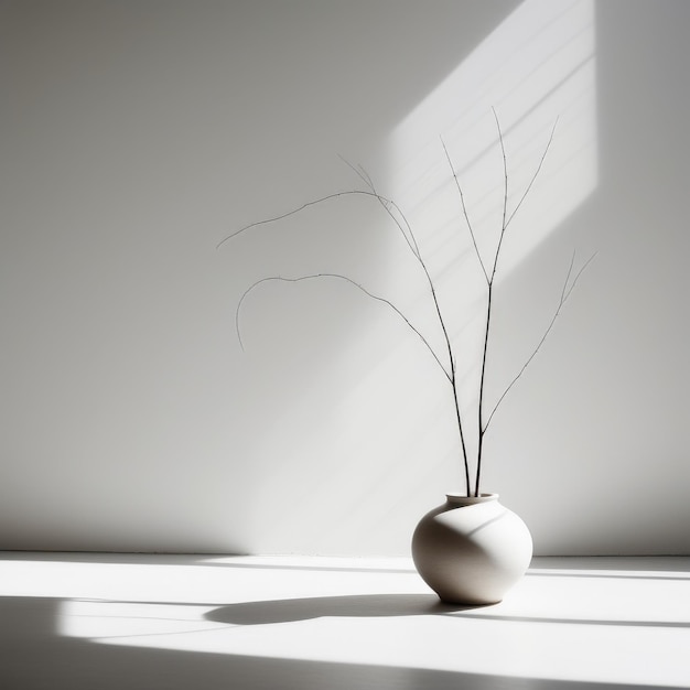 Foto vase mit schatten und sonnenlicht auf weißem hintergrund