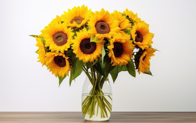Vase mit Sonnenblumenschönheit Blühender Sonnenblumenstrauß