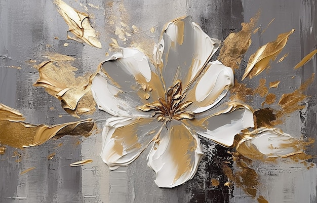 Vaso abstrato de pintura de ouro moderno Plantas de flores em um elemento de vaso de ouro