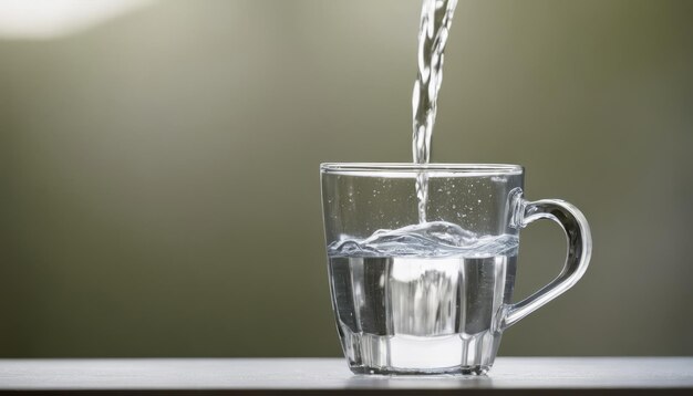 Un vaso de agua con agua goteando del grifo