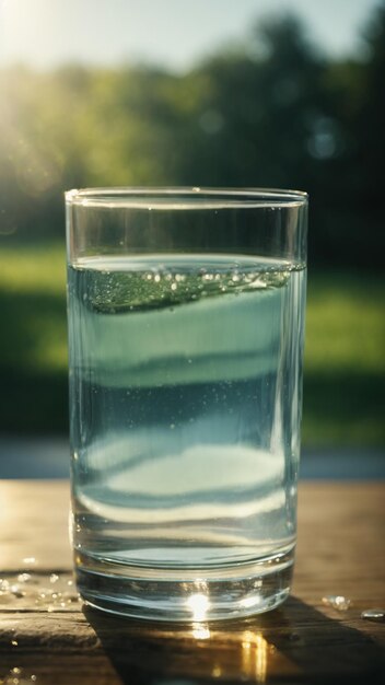 Un vaso de agua clara en el sol, tiempo creado por la IA.