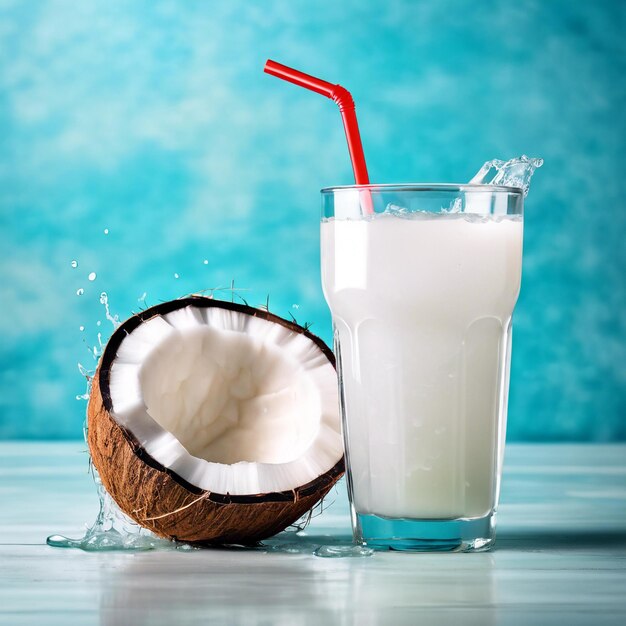 un vaso de agua de coco fondo de estudio limpio