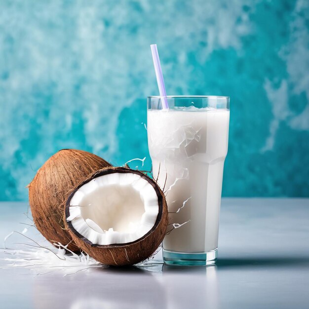 un vaso de agua de coco fondo de estudio limpio