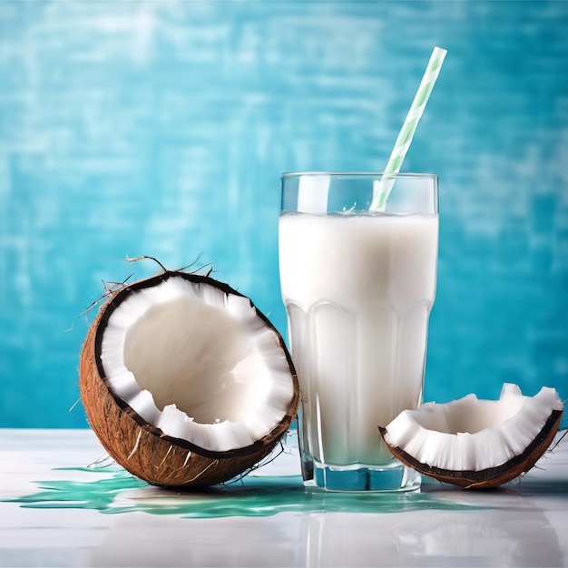 un vaso de agua de coco fondo de estudio limpio