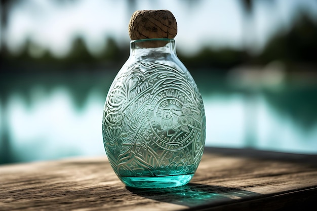 Un vaso de agua de coco con hielo