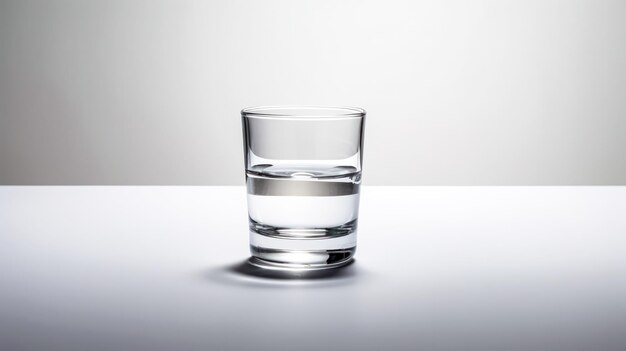 Un vaso de agua cristalina se erige elegantemente contra un fondo gris neutral