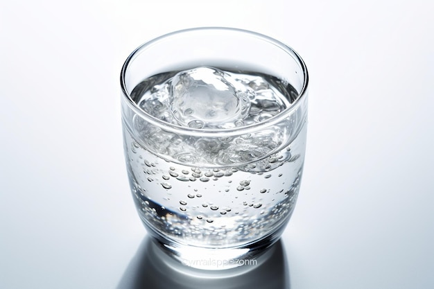 Un vaso de agua con cubitos de hielo dentro