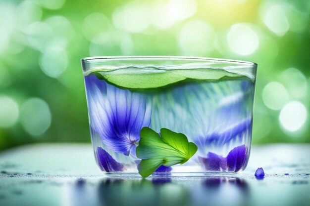 Foto un vaso con agua y una flor en él