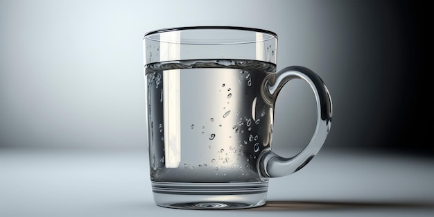 Un vaso de agua con un fondo azul.