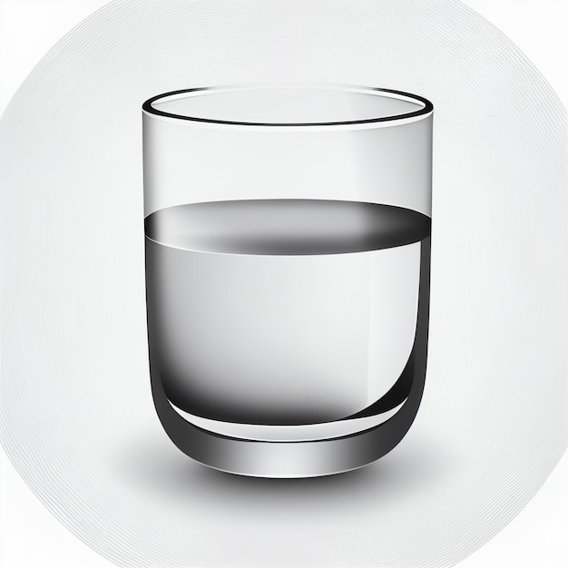 Un vaso de agua con un fondo blanco y la palabra agua.