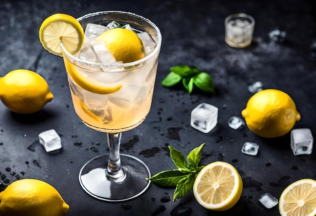Foto un vaso de agua helada con limones y hojas de menta