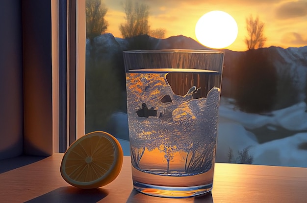 Vaso de agua con hielo IA generativa