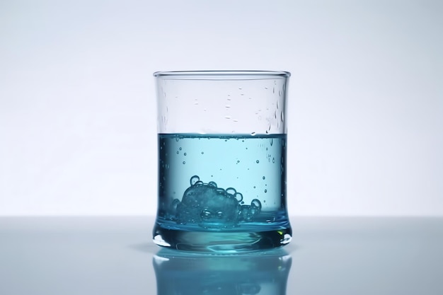Un vaso de agua con líquido azul