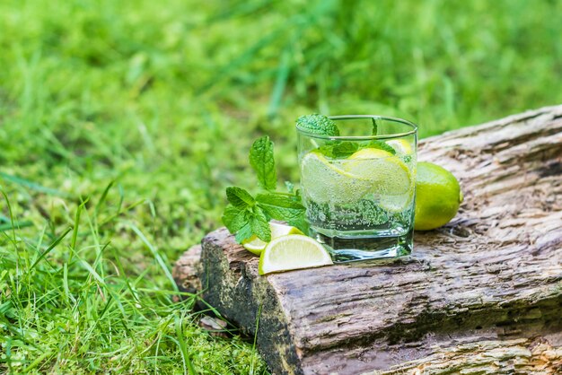 Vaso de agua con menta y lima