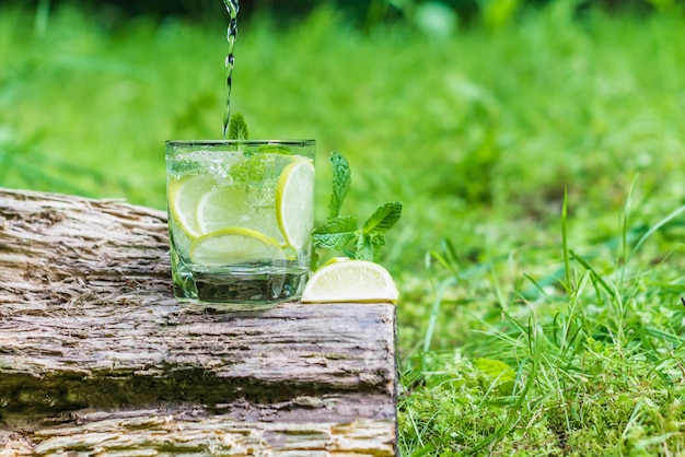 Vaso de agua con menta y lima