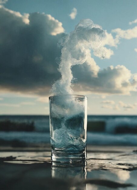 Foto un vaso de agua con una nube en él y la palabra nube en el fondo