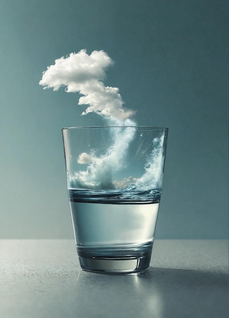 Foto un vaso de agua con una nube en él y la palabra nube en él