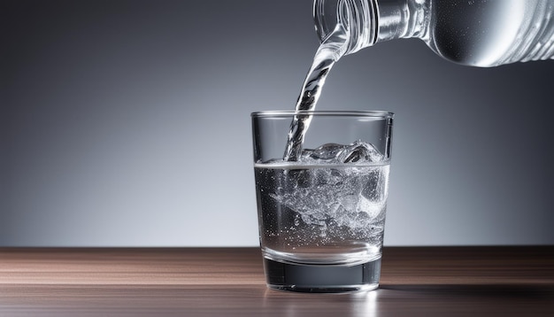 Un vaso de agua que se vierte de una botella