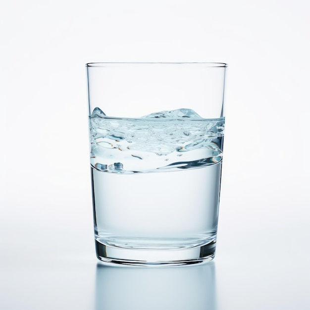 Vaso de agua sobre fondo blanco.