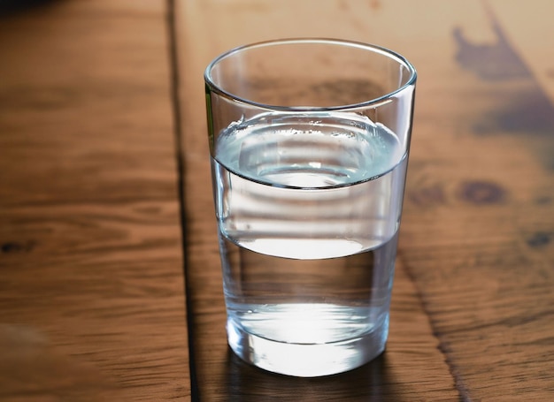 Un vaso de agua sobre una mesa de madera ai generativo